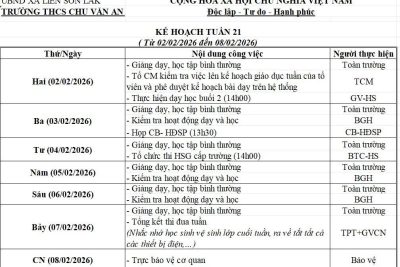 KẾ HOẠCH CHUYÊN MÔN TUẦN 21(Từ ngày 02/02/2026- 08/02/2026)