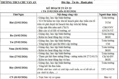 KẾ HOẠCH CHUYÊN MÔN TUẦN 23(Từ ngày 23/02/2026- 01/03/2026)