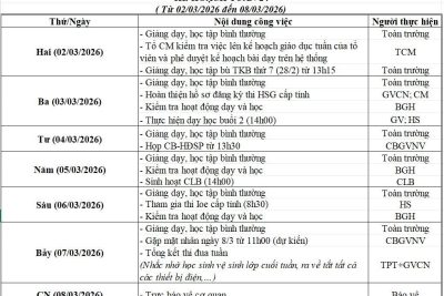 KẾ HOẠCH CHUYÊN MÔN TUẦN 24(Từ ngày 02/03/2026- 08/03/2026)