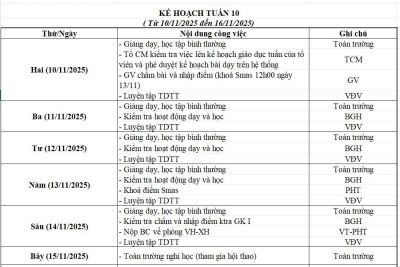 KẾ HOẠCH CHUYÊN MÔN TUẦN 10(Từ ngày 10/11/2025- 16/11/2025)